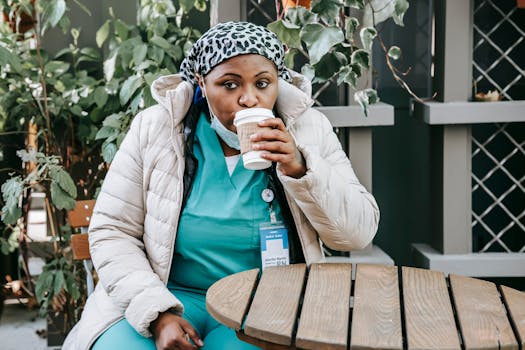 nurse practicing deep breathing during a break