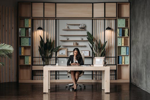 serene office with plants